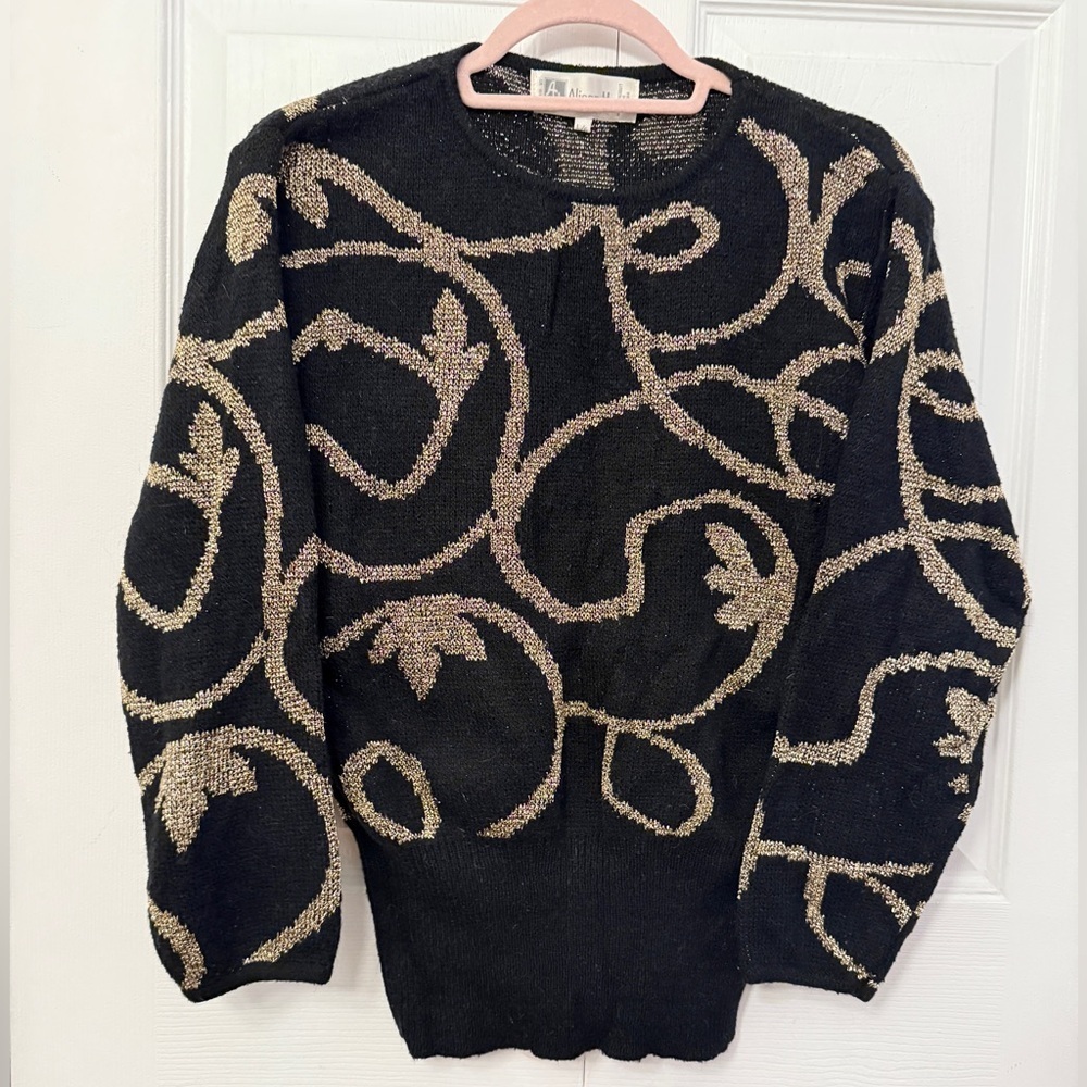 Alison H. Black and Gold Patterned Vintage Sweater